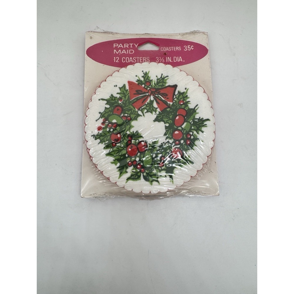Vintage Pack of Party Maid  Christmas Wreath Holiday Paper Coasters Made In US